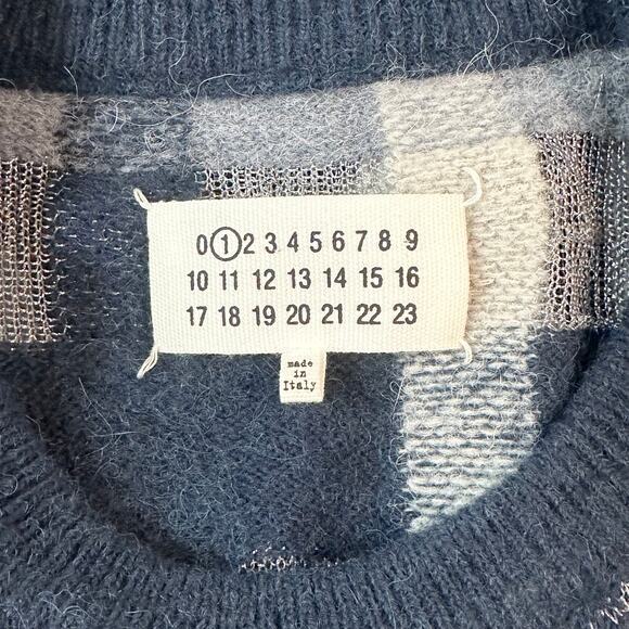 Maison Martin Margiela Plaid Crewneck Sweater Wool Alpaca Blend Open Knit - Picture 9 of 11